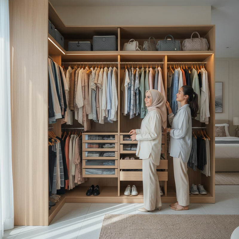 Lemari Pakaian Dengan Penyimpanan Efisien
