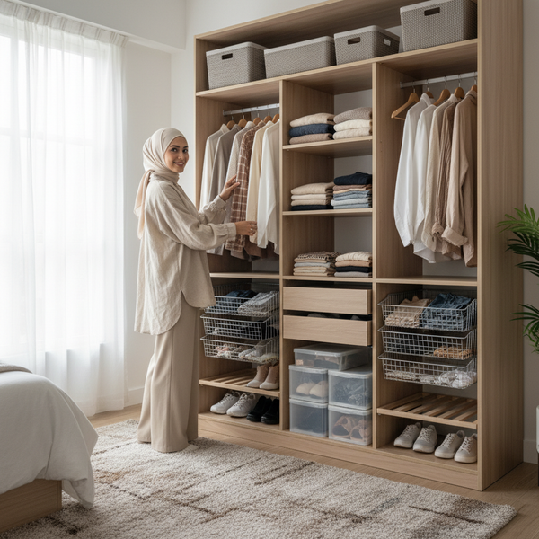 Lemari Pakaian dengan Rak Tambahan