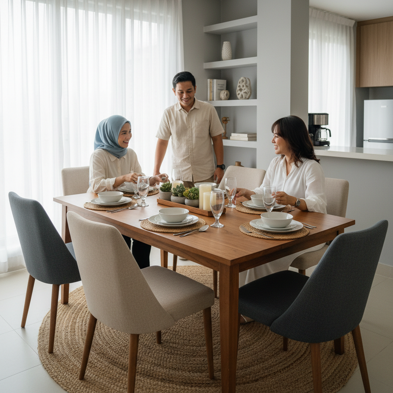 Meja Makan untuk Enam Orang di Ruang yang Tidak Terlalu Besar